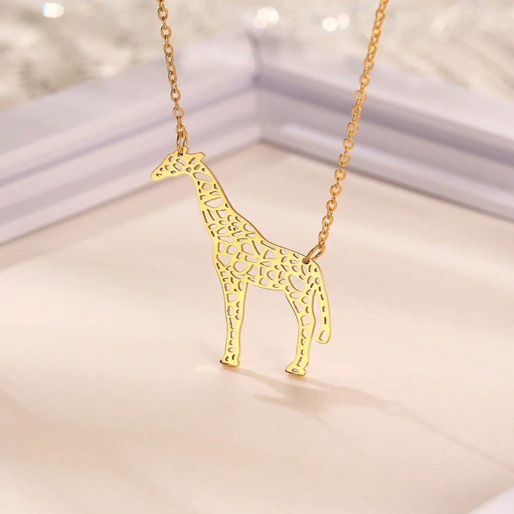 Geometric Giraffe Pendant Necklace in Gold